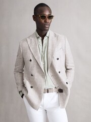 Reiss Angel Schmal geschnittener, doppelreihiger Leinenblazer mit Hahnentrittmuster - Bild 1 von 9