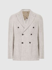 Reiss Angel Schmal geschnittener, doppelreihiger Leinenblazer mit Hahnentrittmuster - Bild 2 von 9