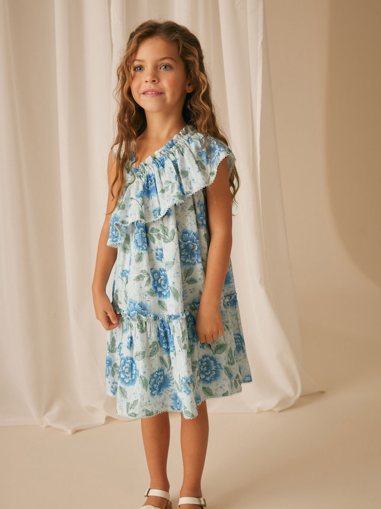 Laura Ashley Green and Blue Pickworth One Shoulder Sun Dress - Image 1 of 11