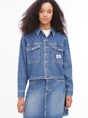 Calvin Klein Jeans Blue Cropped Utility Denim Shirt - Image 1 of 6