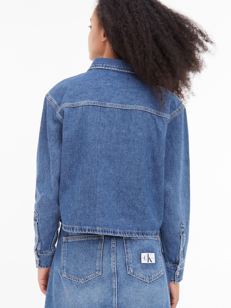Calvin Klein Jeans Blue Cropped Utility Denim Shirt - Image 2 of 6