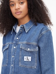 Calvin Klein Jeans Blue Cropped Utility Denim Shirt - Image 3 of 6