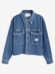 Calvin Klein Jeans Blue Cropped Utility Denim Shirt - Image 4 of 6
