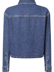 Calvin Klein Jeans Blue Cropped Utility Denim Shirt - Image 5 of 6
