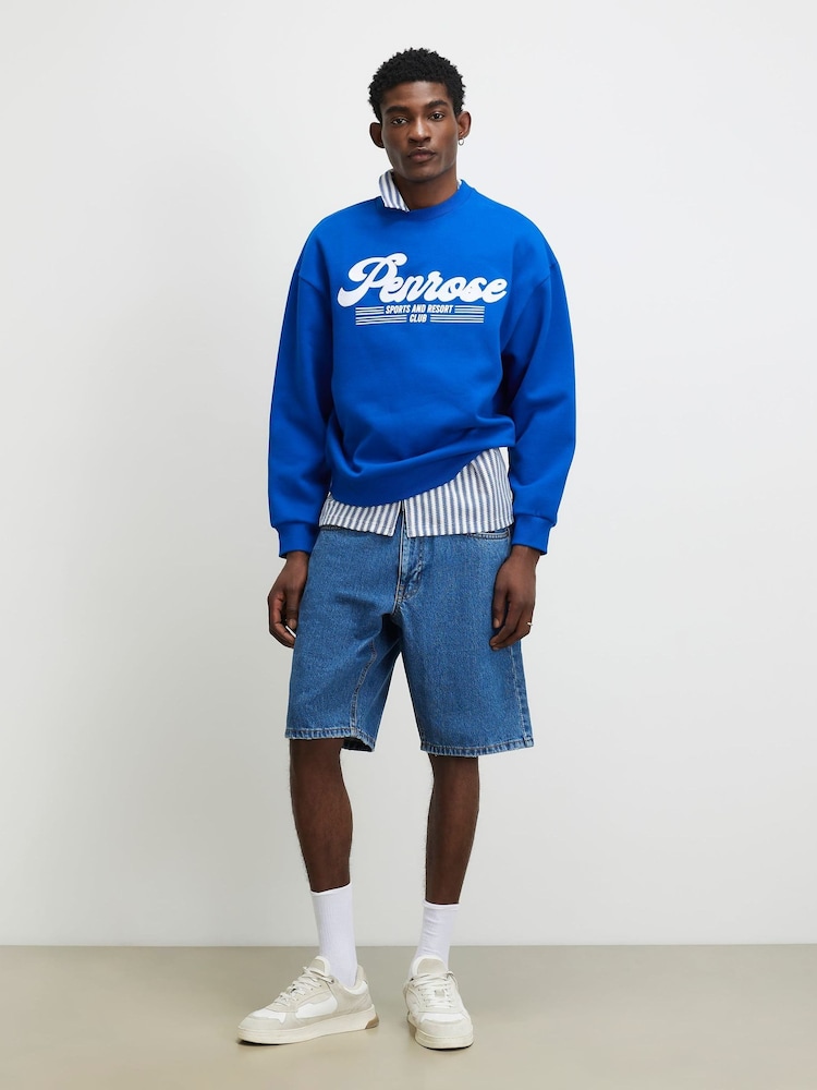 River Island Blue Oversized Sports Club Sweatshirt - Image 1 of 4
