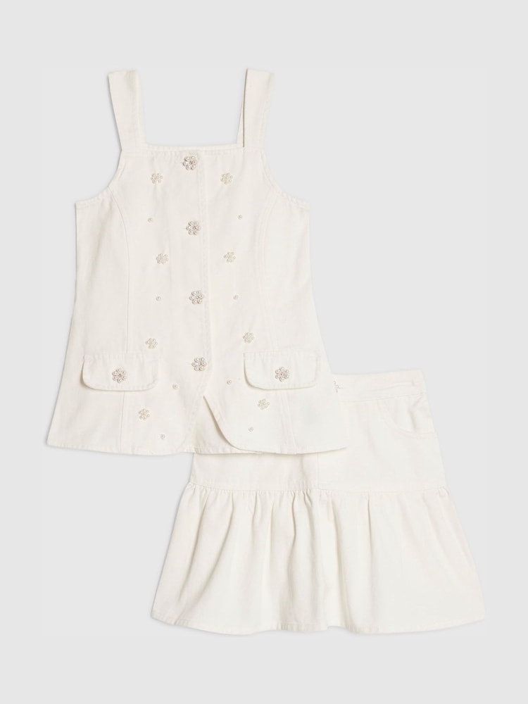 River Island White Pearl Waistcoat & Skirt Set - Image 1 of 5 River Island White Pearl Waistcoat & Skirt Set - Image 1 of 5