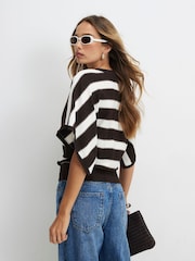 River Island Dark  Brown Knitted Striped Short Sleeve T-Shirt - Image 2 of 4
