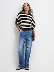 River Island Dark  Brown Knitted Striped Short Sleeve T-Shirt - Image 3 of 4