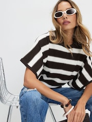 River Island Dark  Brown Knitted Striped Short Sleeve T-Shirt - Image 4 of 4