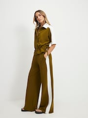 River Island Green Premium Blocked Wide Leg Joggers - Image 1 of 4