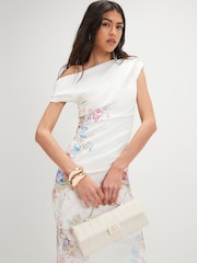 River Island Cream Floral Print Drape Midi Dress - Image 3 of 4