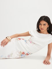 River Island Cream Floral Print Drape Midi Dress - Image 4 of 4