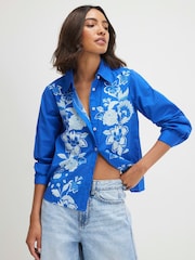 River Island Blue Long Sleeve Floral Shirt - Image 1 of 4