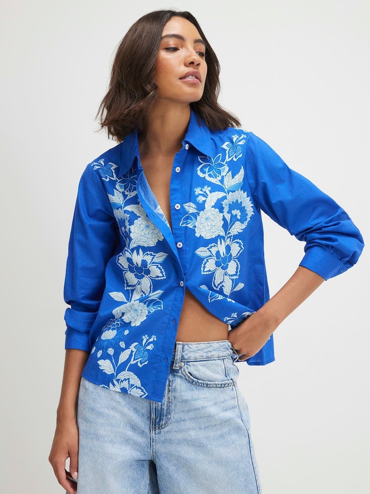River Island Blue Long Sleeve Floral Shirt - Image 1 of 4 River Island Blue Long Sleeve Floral Shirt - Image 1 of 4
