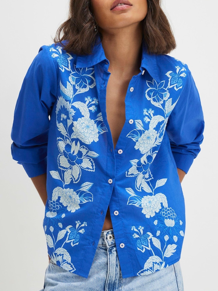 River Island Blue Long Sleeve Floral Shirt - Image 2 of 4 River Island Blue Long Sleeve Floral Shirt - Image 2 of 4