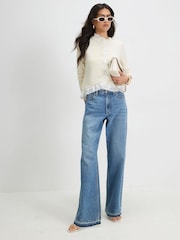 River Island Cream Frill Trim Fine Knit Cardigan - Image 3 of 4