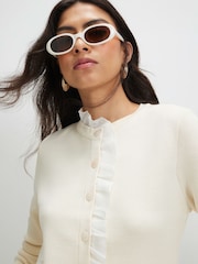 River Island Cream Frill Trim Fine Knit Cardigan - Image 4 of 4
