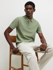 River Island Green Slim Fit Slinky Button Polo Shirt - Image 1 of 4