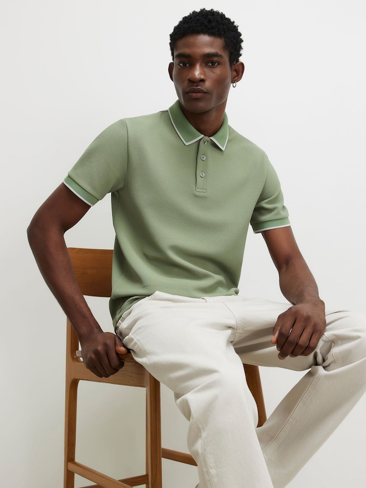 River Island Green Slim Fit Slinky Button Polo Shirt - Image 1 of 4