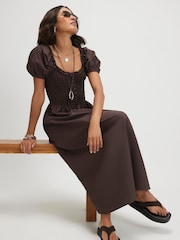 فستان قطن متوسط الطول بتصميم مجمّع من River Island - صورة 3 من 4