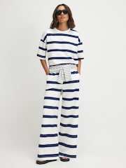 River Island Cream Premium Striped Wide Leg Joggers - Image 1 of 4