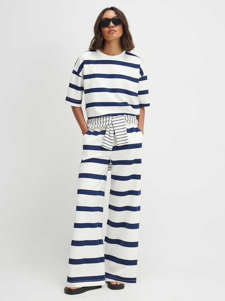 River Island Cream Premium Striped Wide Leg Joggers - Image 1 of 4