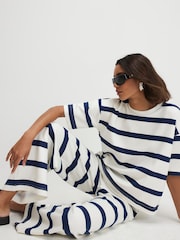 River Island Cream Premium Striped Wide Leg Joggers - Image 2 of 4