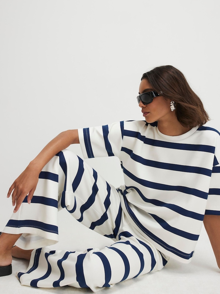 River Island Cream Premium Striped Wide Leg Joggers - Image 2 of 4