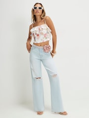 River Island Cream Floral Print Frill Crop Top - Image 3 of 4