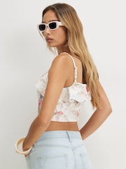 River Island Cream Floral Print Frill Crop Top - Image 4 of 4