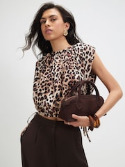 River Island Brown Sleeveless Leopard Print Bubble Hem T-Shirt - Image 1 of 4