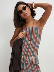River Island Red Metallic Stripe Bandeau Top - Image 3 of 4