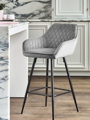 Opulent Velvet Steel Grey Hamilton Fixed Height Arm Kitchen Bar Stool - Image 1 of 6