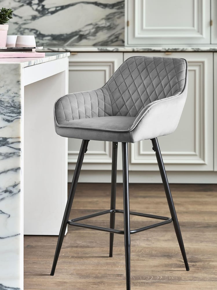 Opulent Velvet Steel Grey Hamilton Fixed Height Arm Kitchen Bar Stool - Image 1 of 6