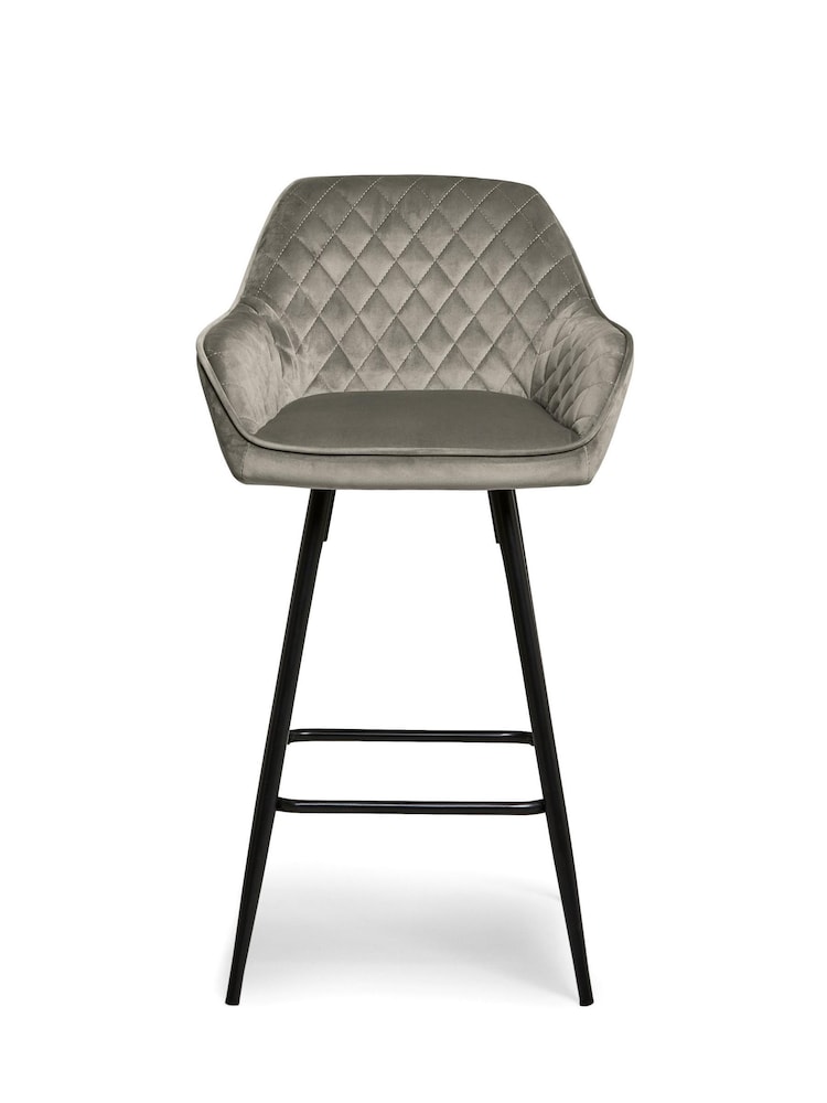 Opulent Velvet Steel Grey Hamilton Fixed Height Arm Kitchen Bar Stool - Image 2 of 6