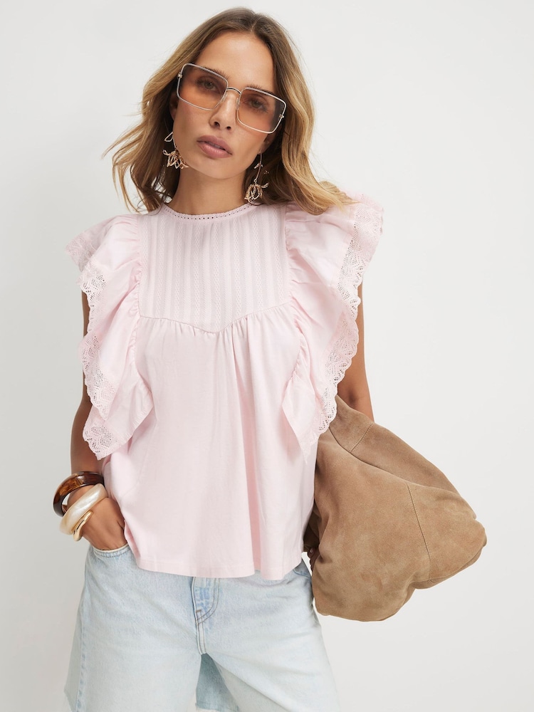 River Island Βαμβακερή αμάνικη μπλούζα με βολάν - Εικόνα 1 από 4
