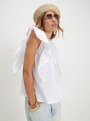 River Island White Cotton Frill Smock Jersey Blouse - Image 1 of 4