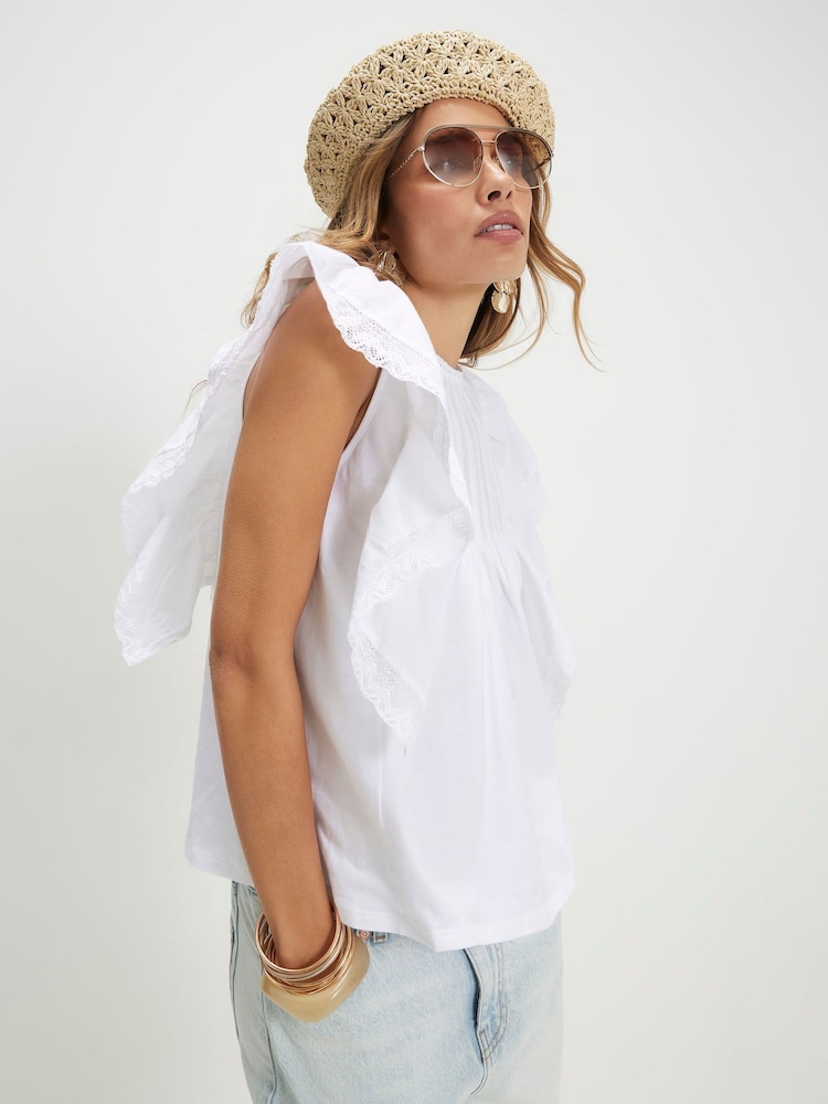 River Island White Cotton Frill Smock Jersey Blouse - Image 1 of 4