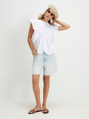 River Island White Cotton Frill Smock Jersey Blouse - Image 3 of 4