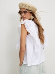 River Island White Cotton Frill Smock Jersey Blouse - Image 4 of 4