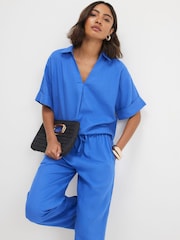 River Island Blue Linen Blend Short Sleeve Shirt - Image 1 of 4