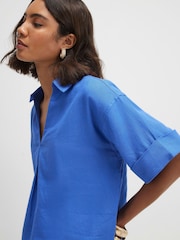 River Island Blue Linen Blend Short Sleeve Shirt - Image 3 of 4
