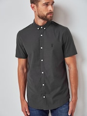 Charcoal Grey Slim Short Sleeve Stretch Oxford Shirt - Image 1 of 5