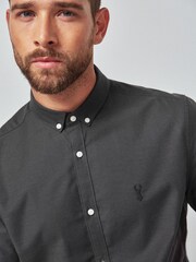 Charcoal Grey Slim Short Sleeve Stretch Oxford Shirt - Image 4 of 5
