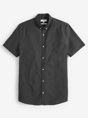 Charcoal Grey Slim Short Sleeve Stretch Oxford Shirt - Image 5 of 5