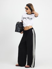 River Island Black Premium Tape Wide Leg Joggers - Image 1 of 4
