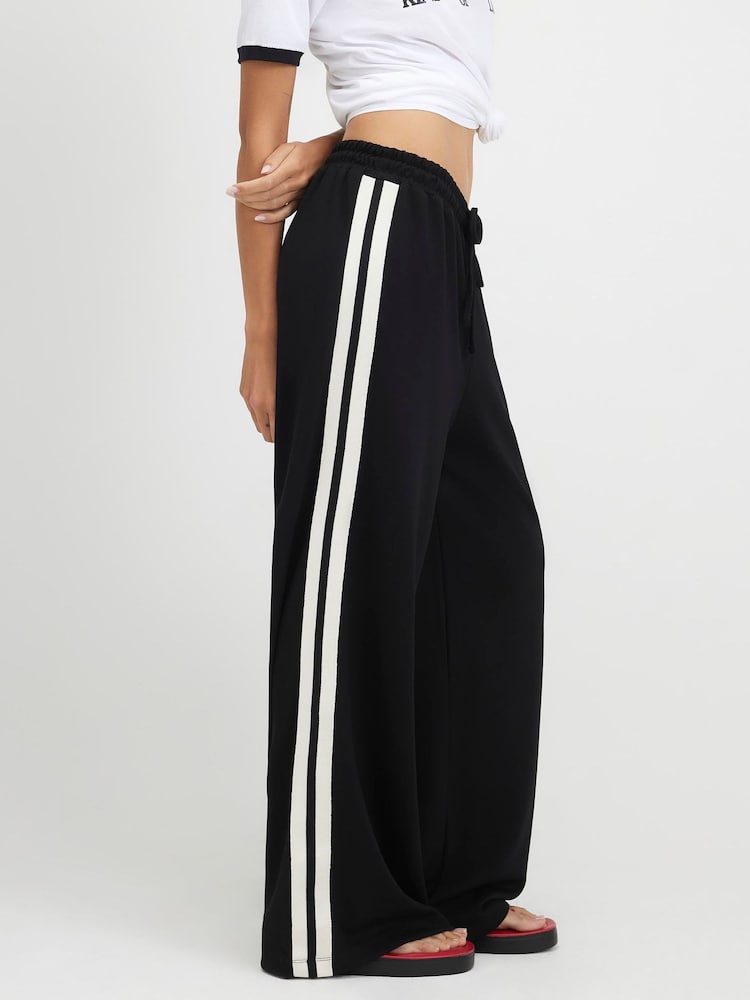 River Island Black Premium Tape Wide Leg Joggers - Image 2 of 4 River Island Black Premium Tape Wide Leg Joggers - Image 2 of 4