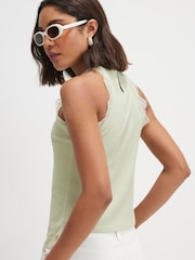 River Island Green Lace Trim Textured Halter Neck Top - Image 3 of 4