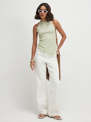 River Island Green Lace Trim Textured Halter Neck Top - Image 4 of 4