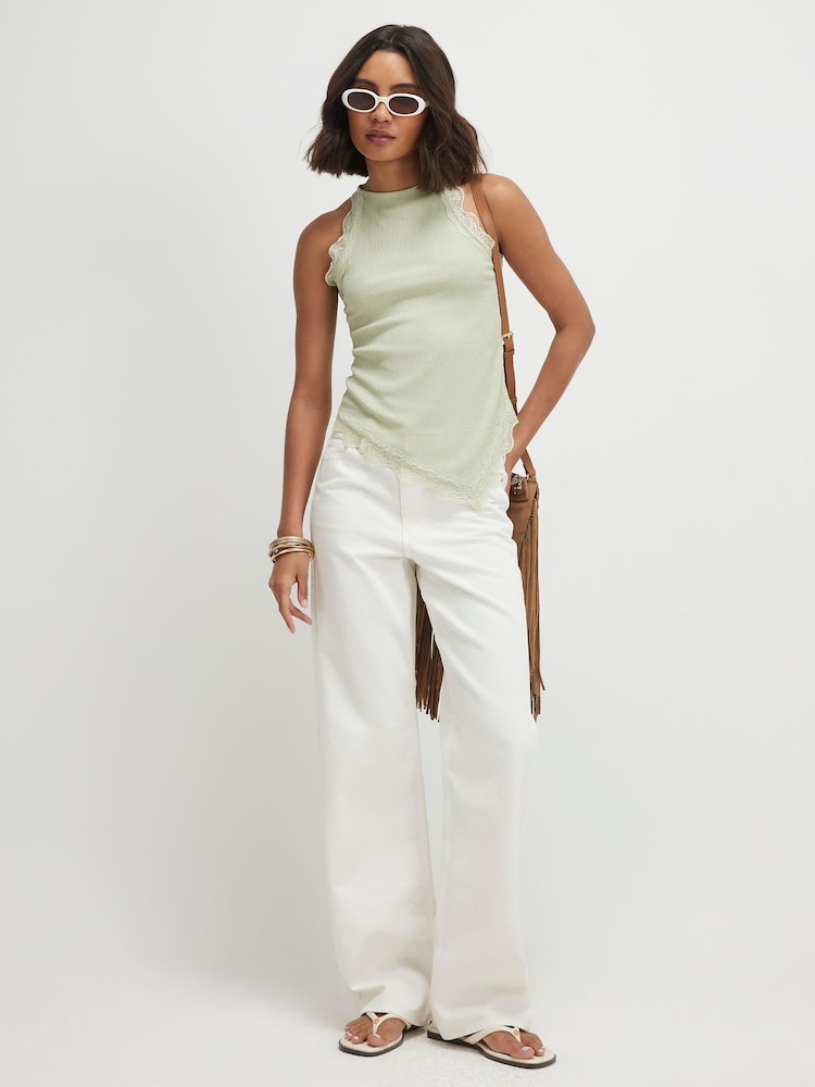 River Island Green Lace Trim Textured Halter Neck Top - Image 4 of 4 River Island Green Lace Trim Textured Halter Neck Top - Image 4 of 4